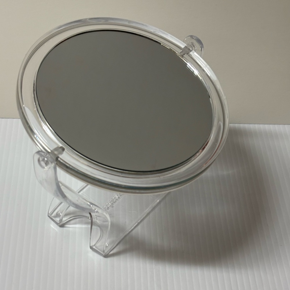 Elegant Silver Tabletop Mirror with Thick Clear Plastic Holder